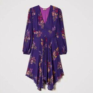 Twinset Purple Lilac Floral Long Sleeve Dress 40
